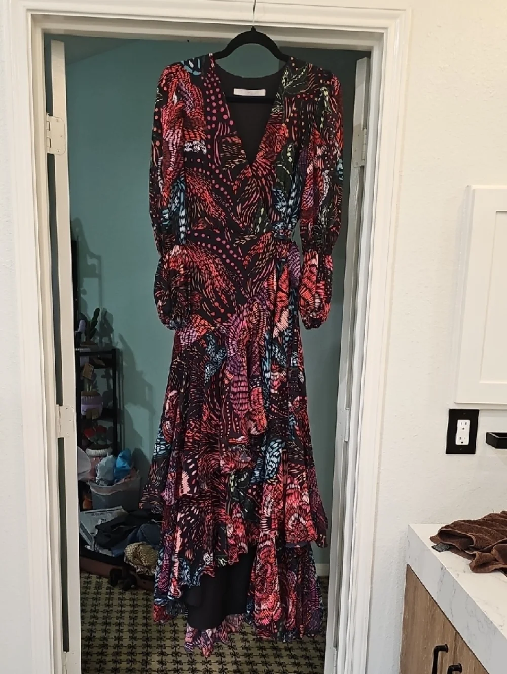hutch long sleeve v neck maxi dress Hutch Black Multi V-Neck Long Sleeve Ruffle Maxi Dress